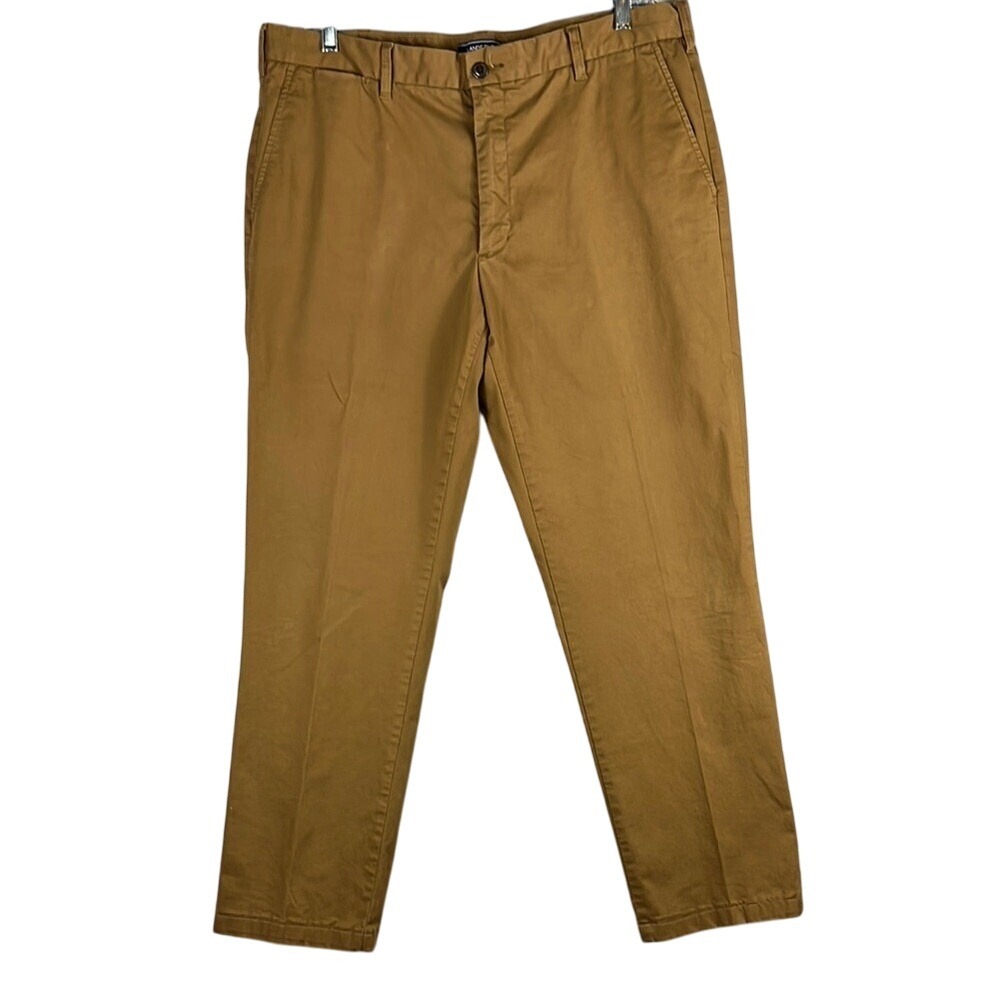 Lands‎ End Traditional Fit Pants Flat Front Men's Size 38 Brown Cotton Spandex